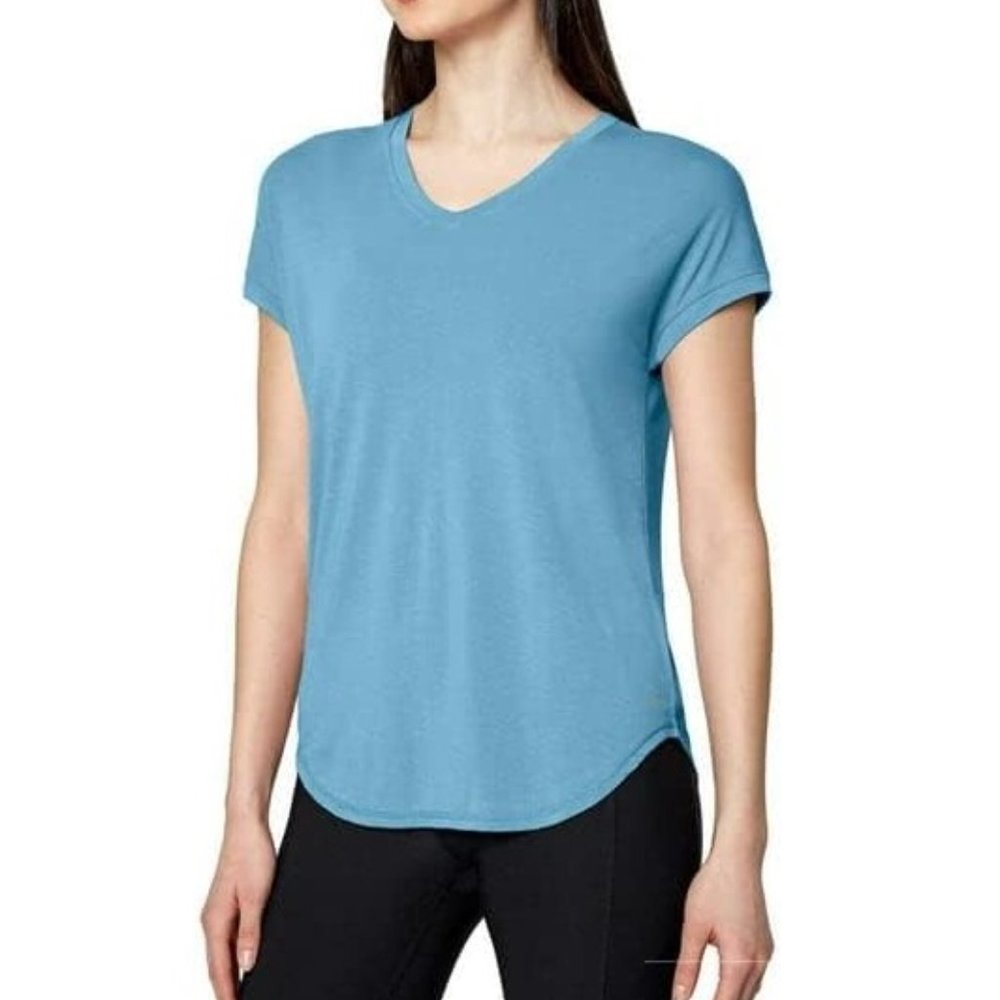 NWT Mondetta Women UltraSoft Short Sleeve V-Neck Tee Dust Blue Size S $45 2HL104
